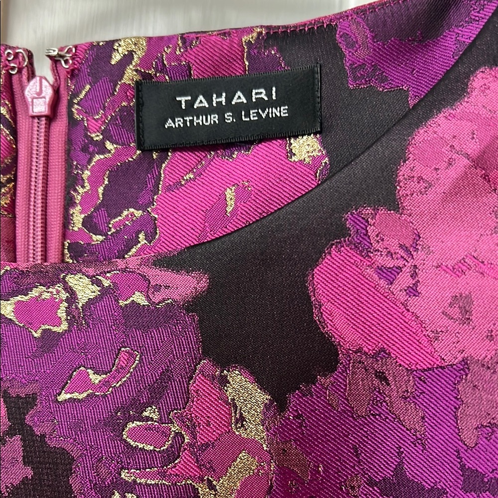 Tahari Fuchsia and Gold Floral Dress